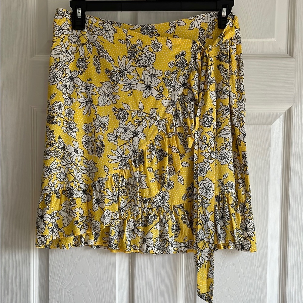 Mixit Yellow Floral Wrap Mini Skirt